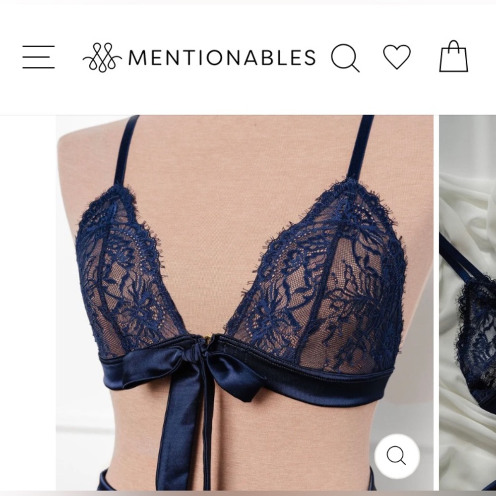 Mentionables eyelash lace bow bralette - Navy